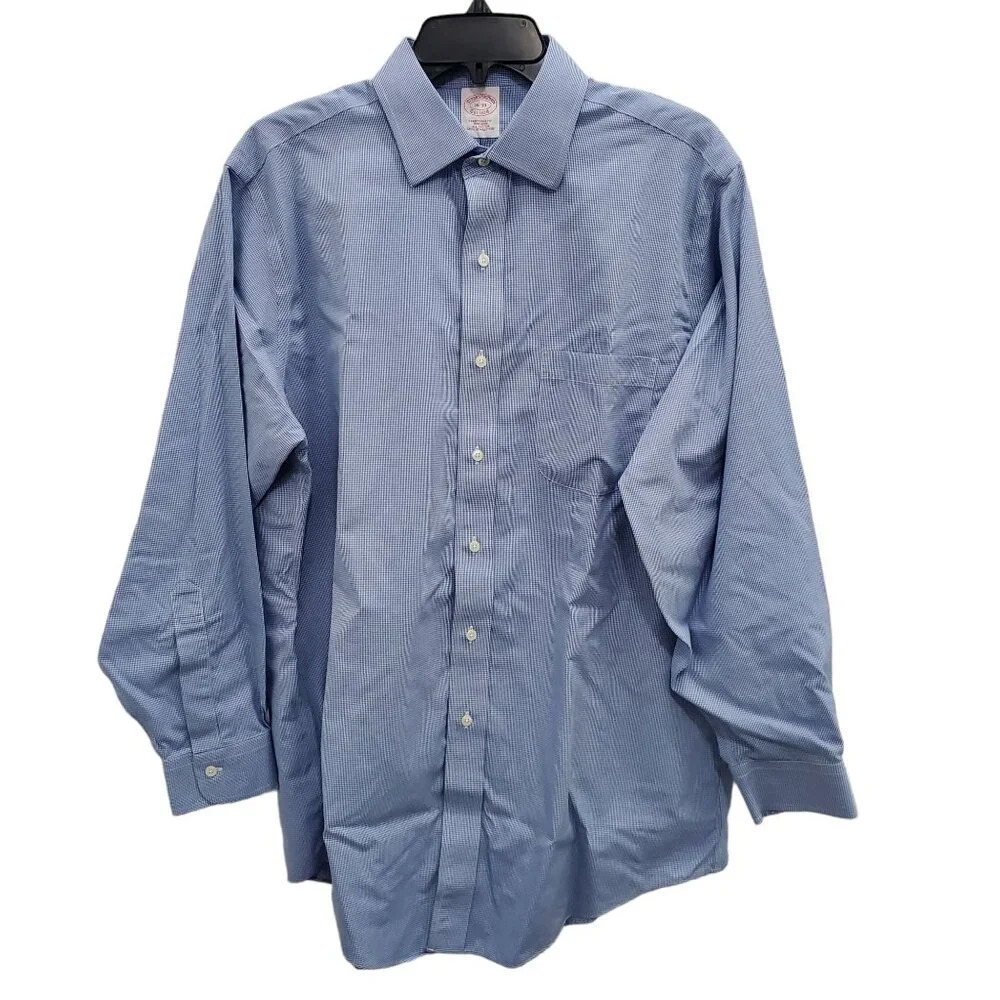 Brooks Brothers‎ Traditional Fit Men's Cotton Blue White Micro Check Shirt 16-33